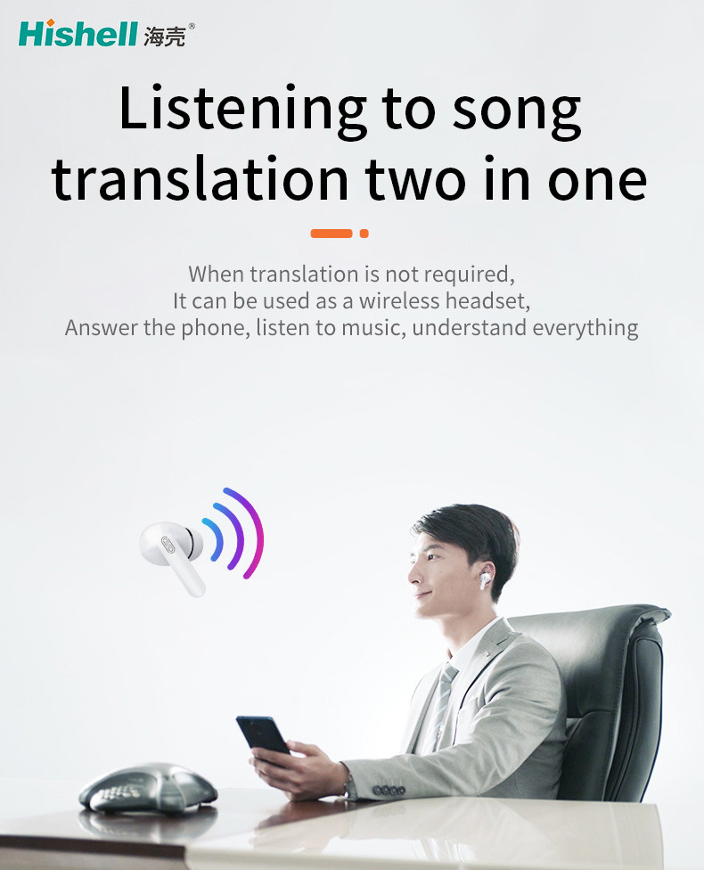 Practical Black Instant Translator Earbuds , White Real Time Translation Headphones