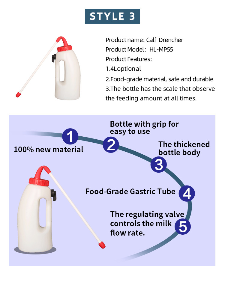 4000ml Plastic Calf Drencher Syringe With Adjustable Dosage And 50 Cm Tube
