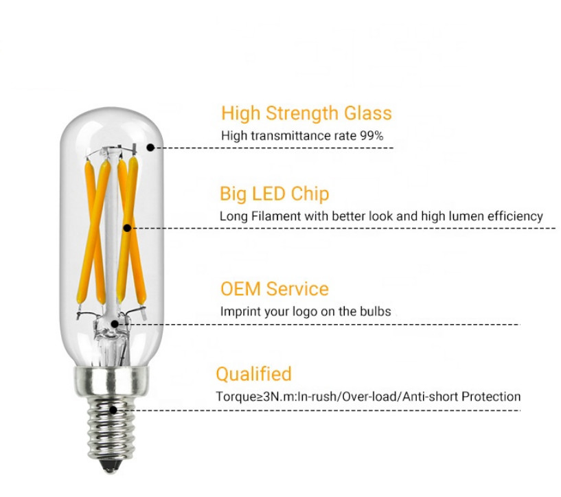 Amber Gold Edison LED Filament Bulbs 4W Antique T25 Decorative Tubular Bulbs