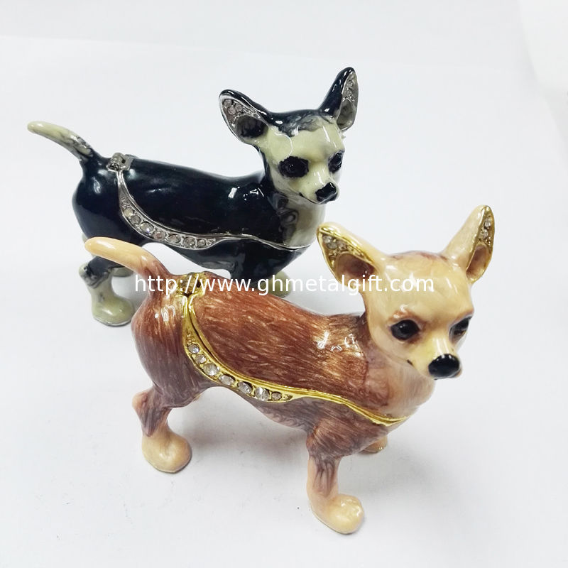 Cute small metal decorative trinket boxes Chihuahua dog jewelry box