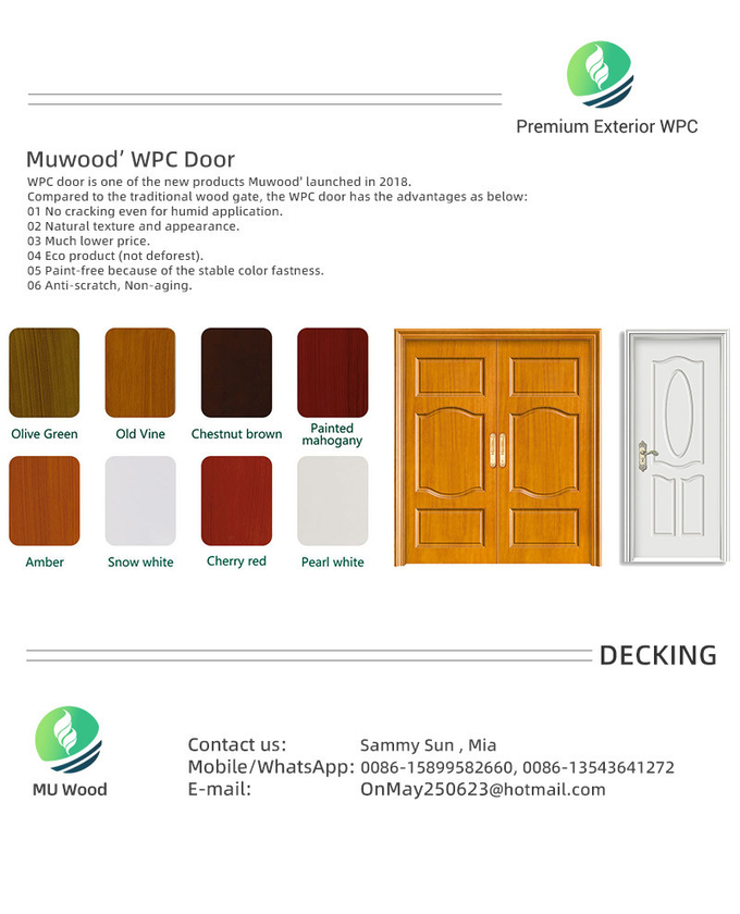 Exterior Waterproof WPC Door For Bedroom Termite Proof Thermal Insulation