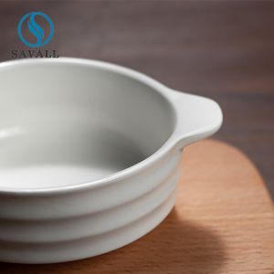 Horizontal Stripes Pocelain Double Handle Soup Bowls Anti Scald