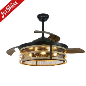52" Rustic invisible Ceiling Fan With Light Folding Blade 6 Speeds Dc Motor Cage