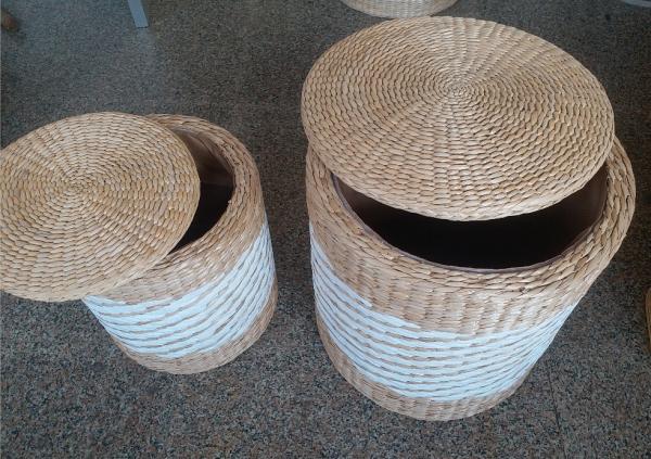 Natural Straw Household Storage Stool Grass Bamboo Woven Ottoman Box Eco