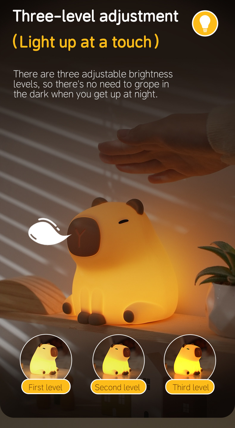 USB Rechargeable Dimming Capybara Night Lighting Silicone Night Lights Children's Bedroom Bedside Table Lamp
