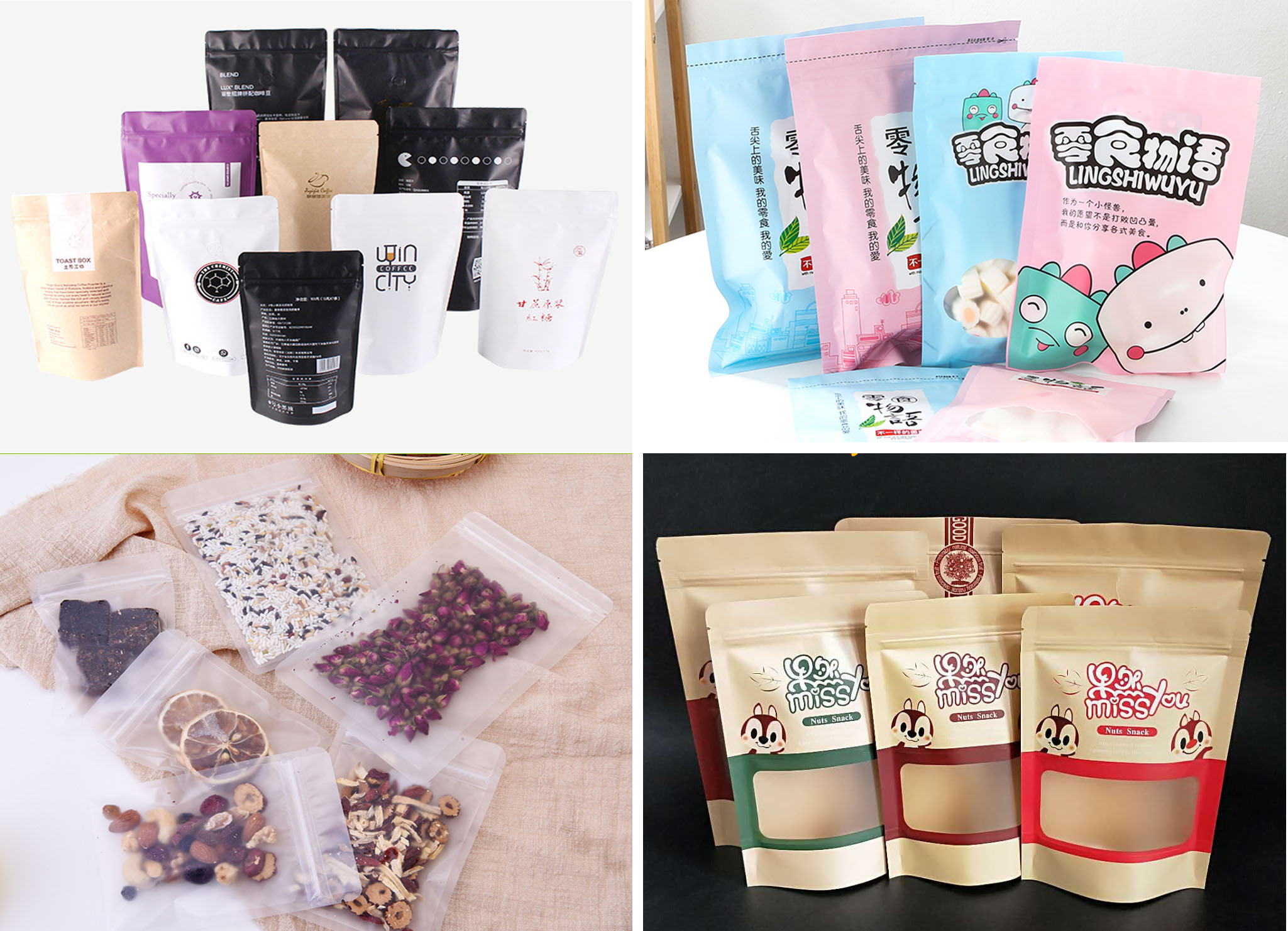 Custom Printed Zipper Top Stand Up Pouch for Air and Water Proof Eco Friendly Snacks