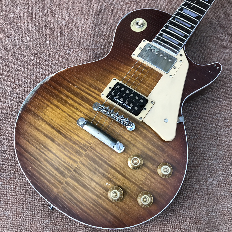 Relic standard LP electric guitar, Tobacco burst, Tune-o-Matic bridge relic electric guitar, free shipping