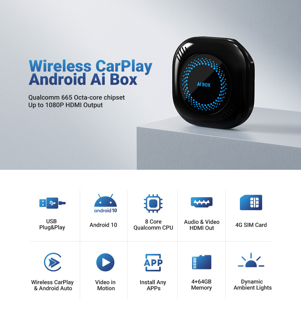 Black Wireless CarPlay Android Ai Box Original Car Wired To Wireless Carplay Module