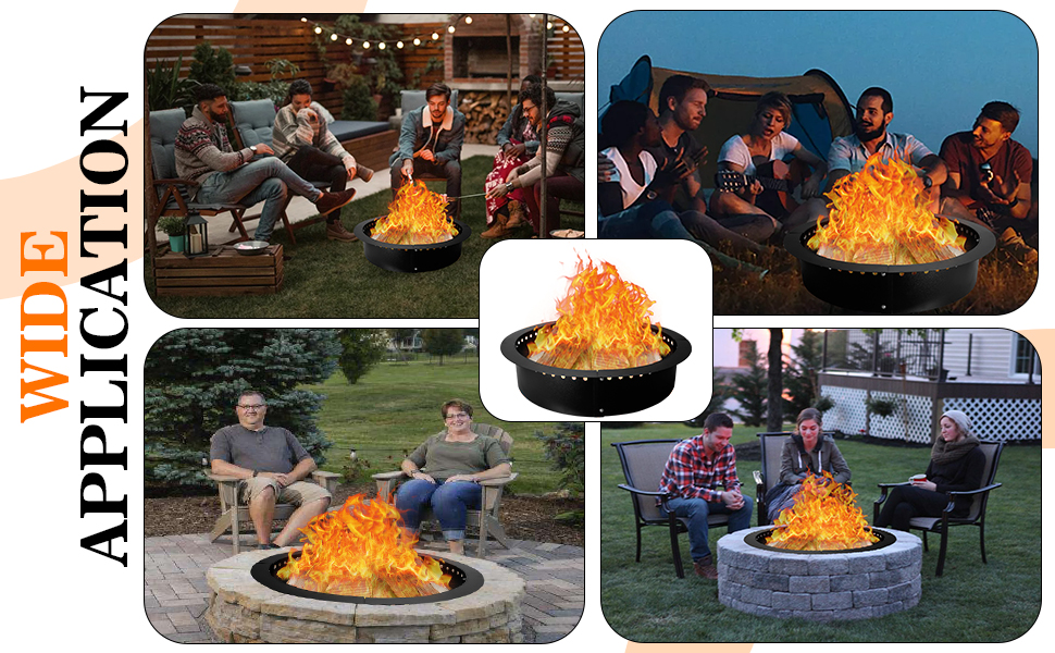 Smokeless Fire Pit Insert Steel 45" Round Foldable Fire Pit Ring with Air Vents and Coller Support