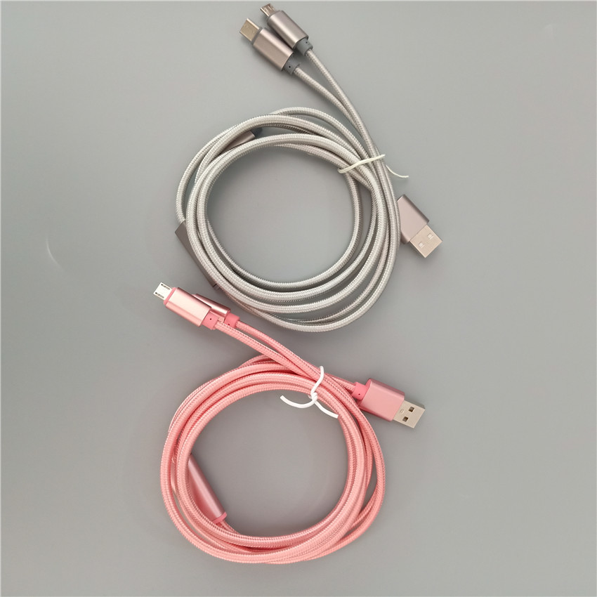1.2M USB 3 In 1 Fast Charging Cable Knitted For Phone Charger