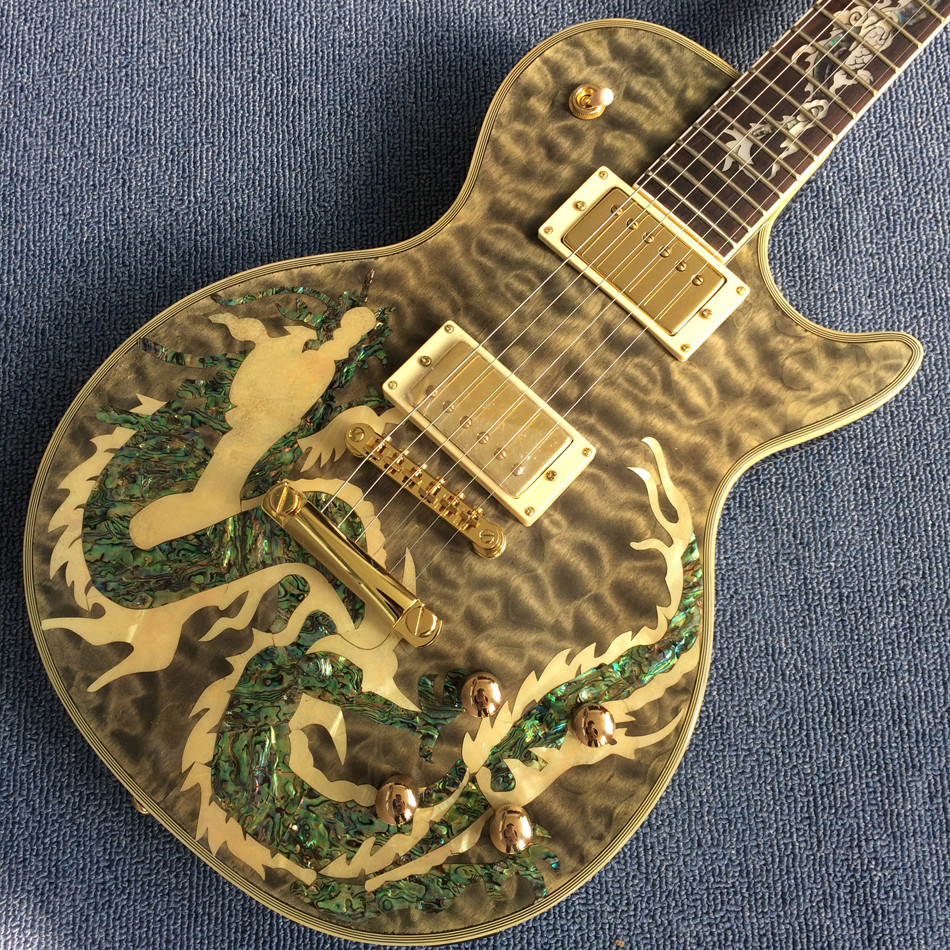 New high-quality custom LP electric guitar, Abalone Dinosaur inlaid fingerboard & body custom LP Electric guitar