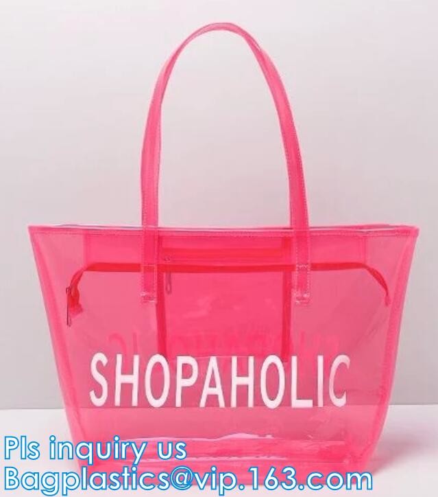 Fashion woman full print pvc private label handbag manufacturer, PVC Transparent Handbag Women bag, student pack swimmin