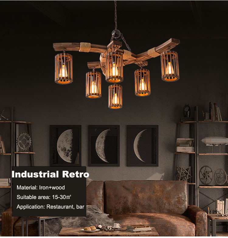 Industrial Vintage American Boat Wooden Chandelier Hot Pot Shop Restaurant Bar Wooden Glass Lamp(WH-VP-238)
