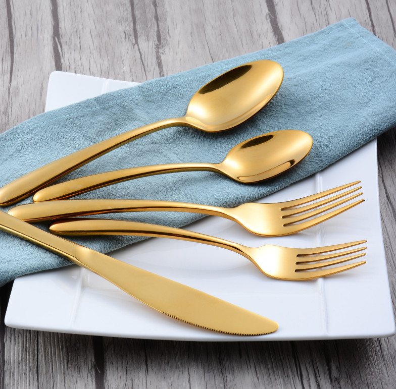 China Supplier Stainless Steel Flatware Set Kitchen Cutlery Dinner Knife Fork Spoon With Gold Color