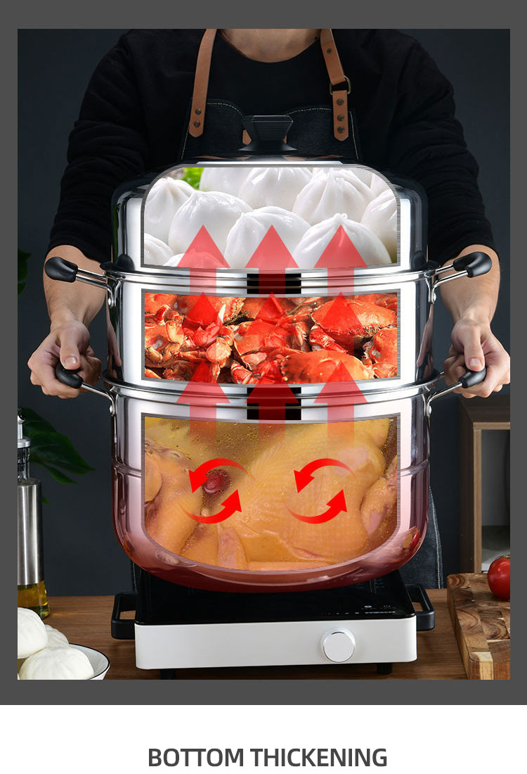 Steamer Pot Oem Hot Selling Large Stainless Steel 2/3 Layer Restaurants Kitchenware Soup Pot Food Steamer Pot With Steamer