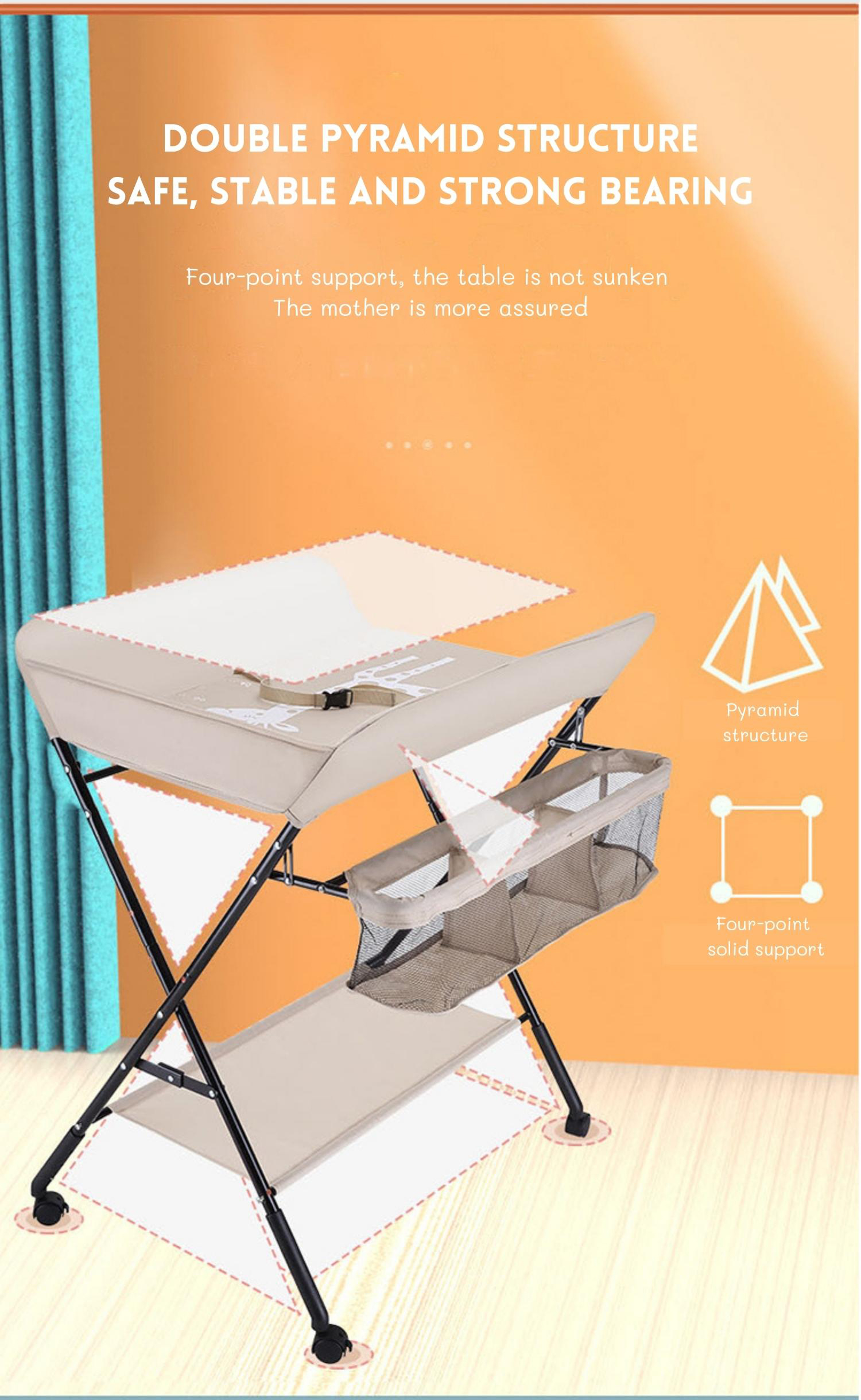 Ouninbear Portable Folding Baby Diaper Changing Table With Storage And Movable Nursery Pad