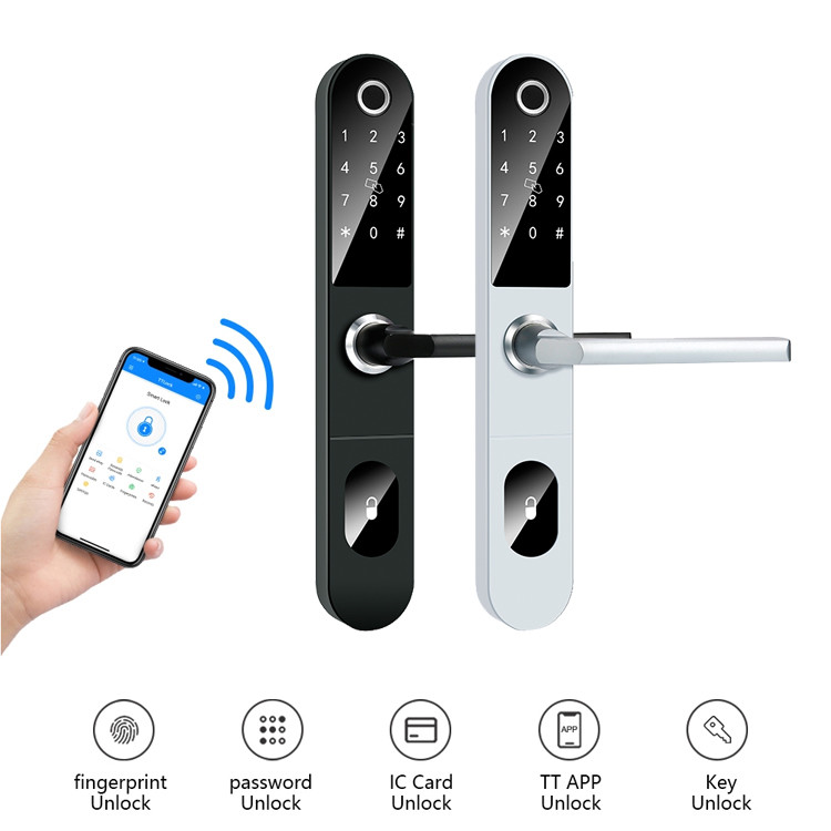 Slim Body Fingerprint Password TTlock App Controlled Door Lock with 4 pcs AAA Battery