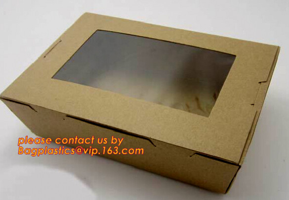 Cheap Cardboard foldable kraft paper lunch box with window,Lunch noodle fast food kraft paper box by customized logo pri
