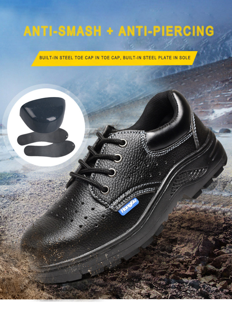 European Standard Genuine Leather Waterproof Men Industrial Steel Toe Work Safety Shoes