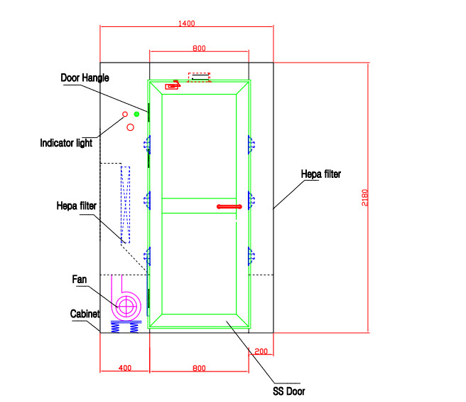 Emergency Switch Clean Room Air Showers With One Large Blower Fan ,Full stainless steel material