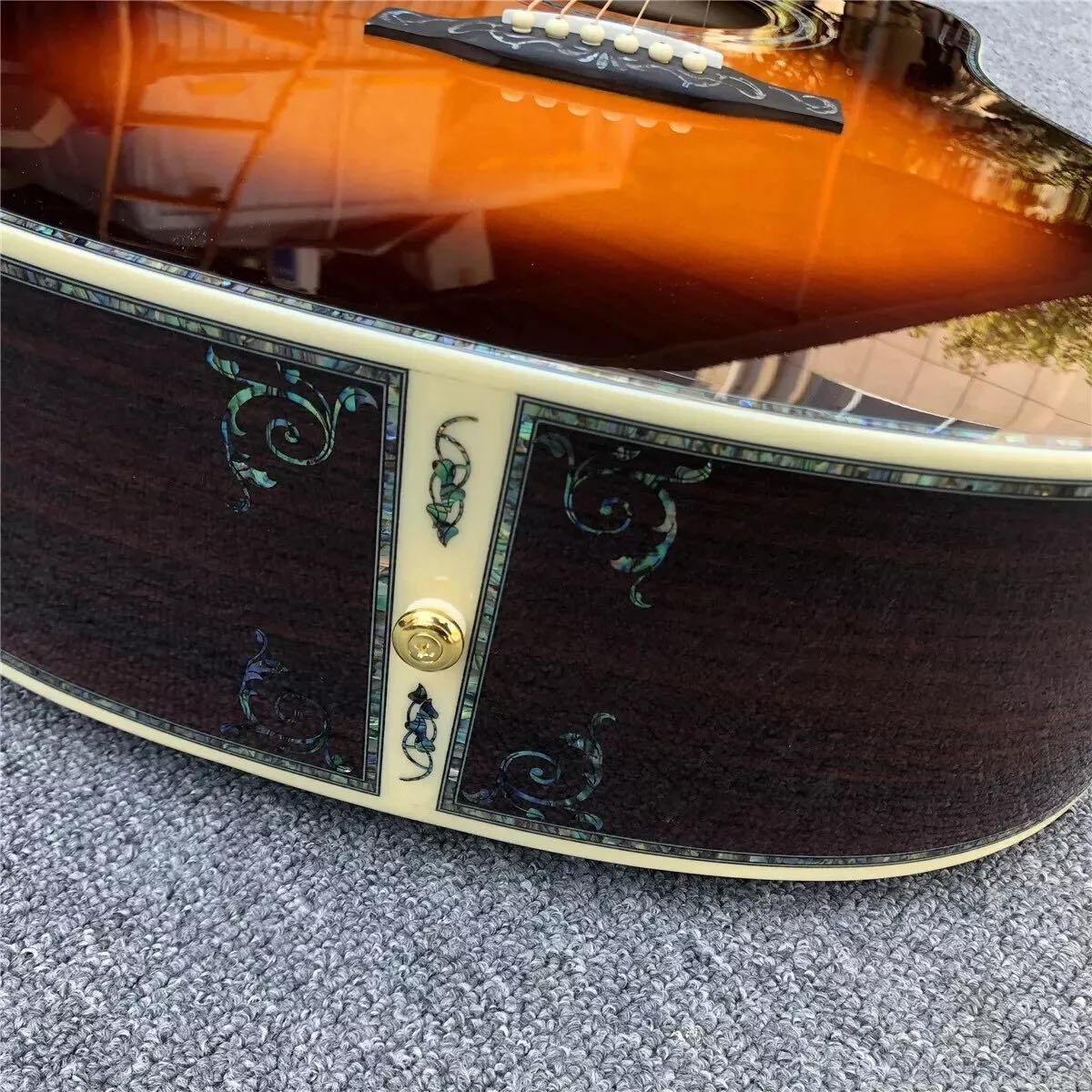 Custom New All Solid Wood Sunburst 41" D Type Acoustic Guitar Abalone Ebony Fingerboard