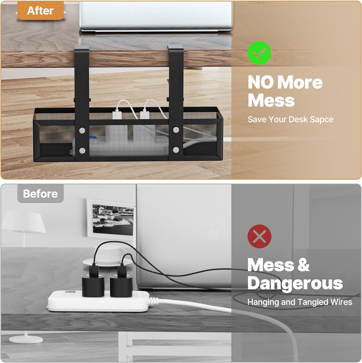 Under Table Cord Management Organizer Sustainable Installation Type Wall Mounted Type
