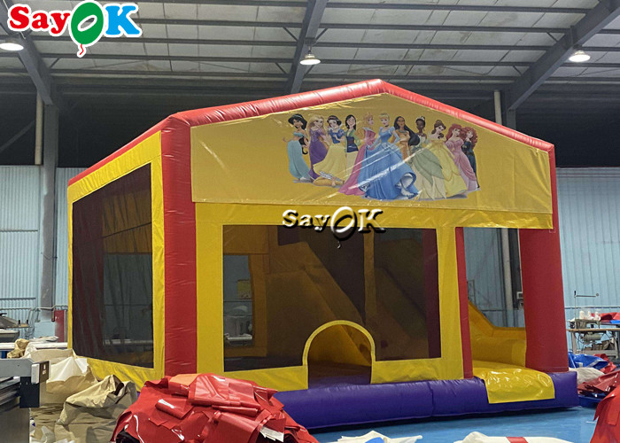 Pretty Princess Print Girl Inflatable Bounce House Slide With Ball Pit Pool