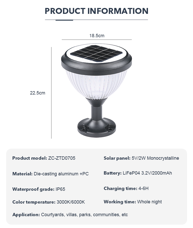 Weatherproof IP65 Solar Gate Post Lights 2W With Aluminum Lamp Body