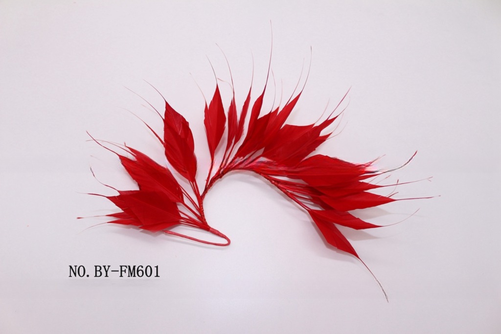 Party Decoration Stripped Goose Feather Flower Mount with Wire Accessory in Bright Colors
