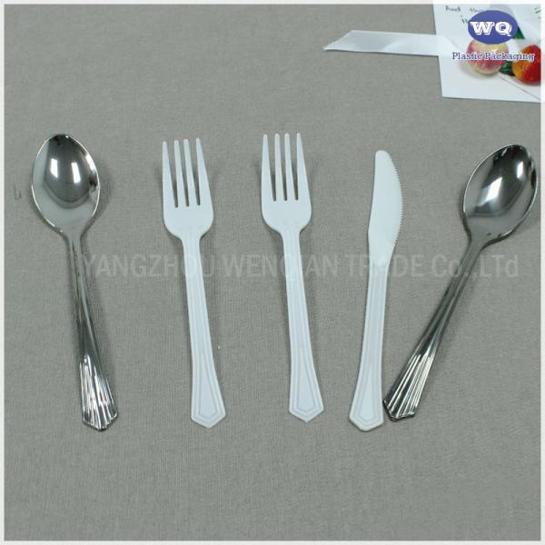 7 Inch White Cutlery Sets,Elegant Carved PS Knife Spoon Fork,China Factory