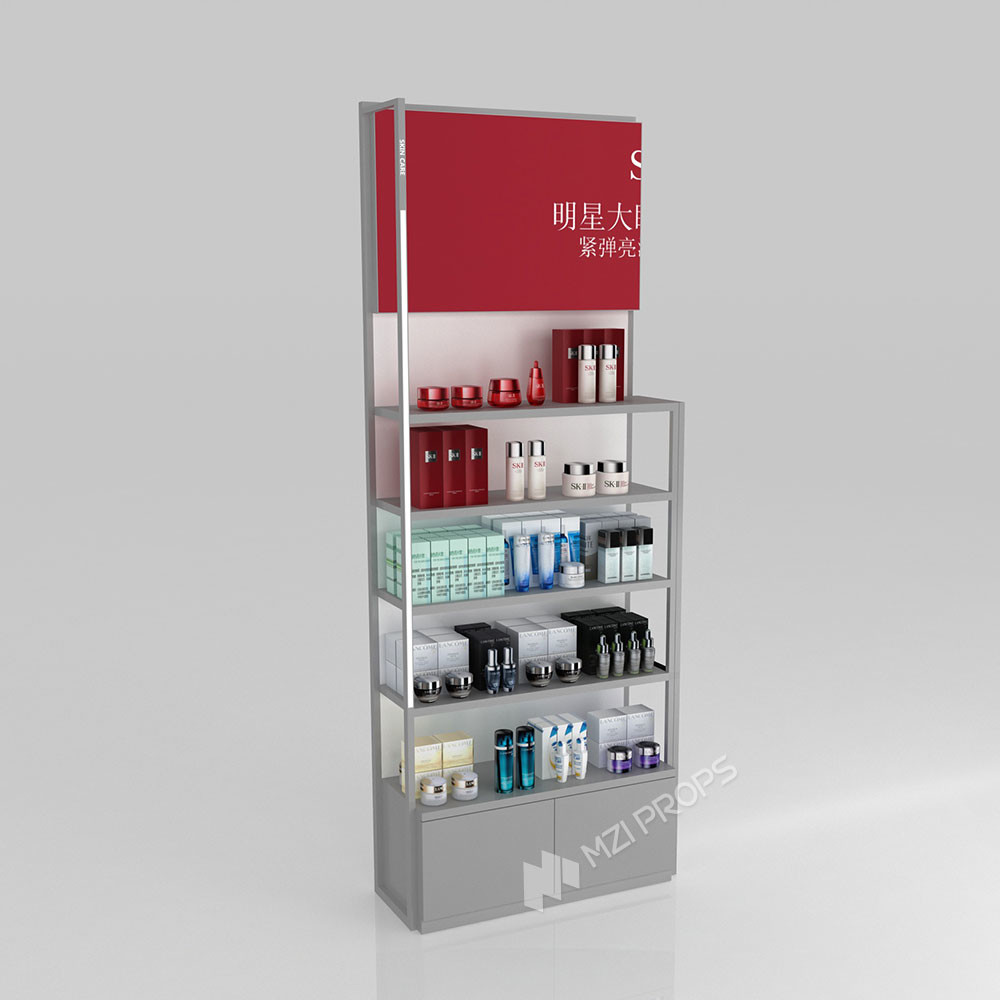 GDR02-BG02 Skincare Display Cabinet with Stainless Steel Tube and 60mm Soft Film Light Box for Fashion Boutiques