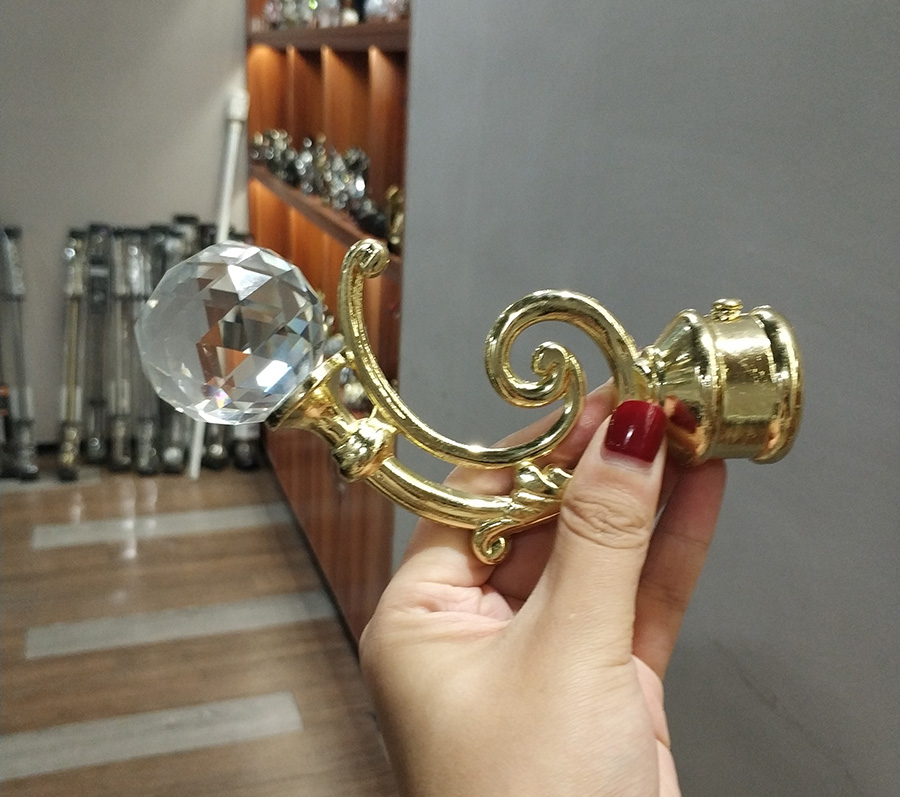 Wholesale crystal gold curtain pole metal finials curtain rod accessories for curtain rods