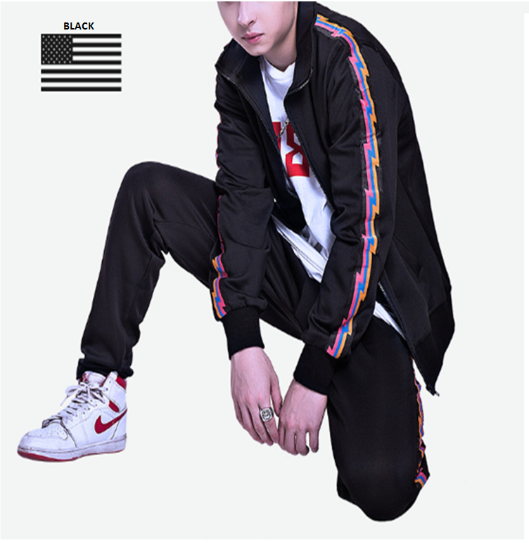 Turn Down Collar Mens Striped Tracksuit Support Design Your Own Custom Logo
