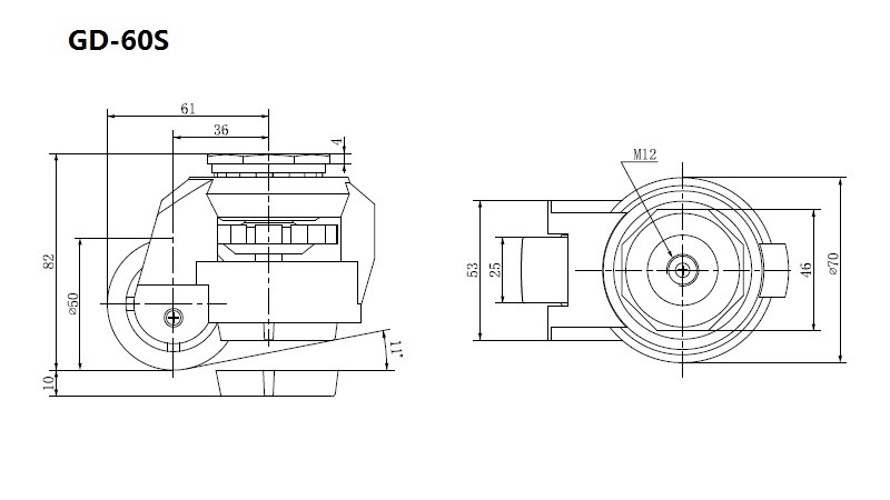 EDL 50kg-1000 Kg Caster Wheels , Threaded Leveling Castor Wheels GD Series GDS