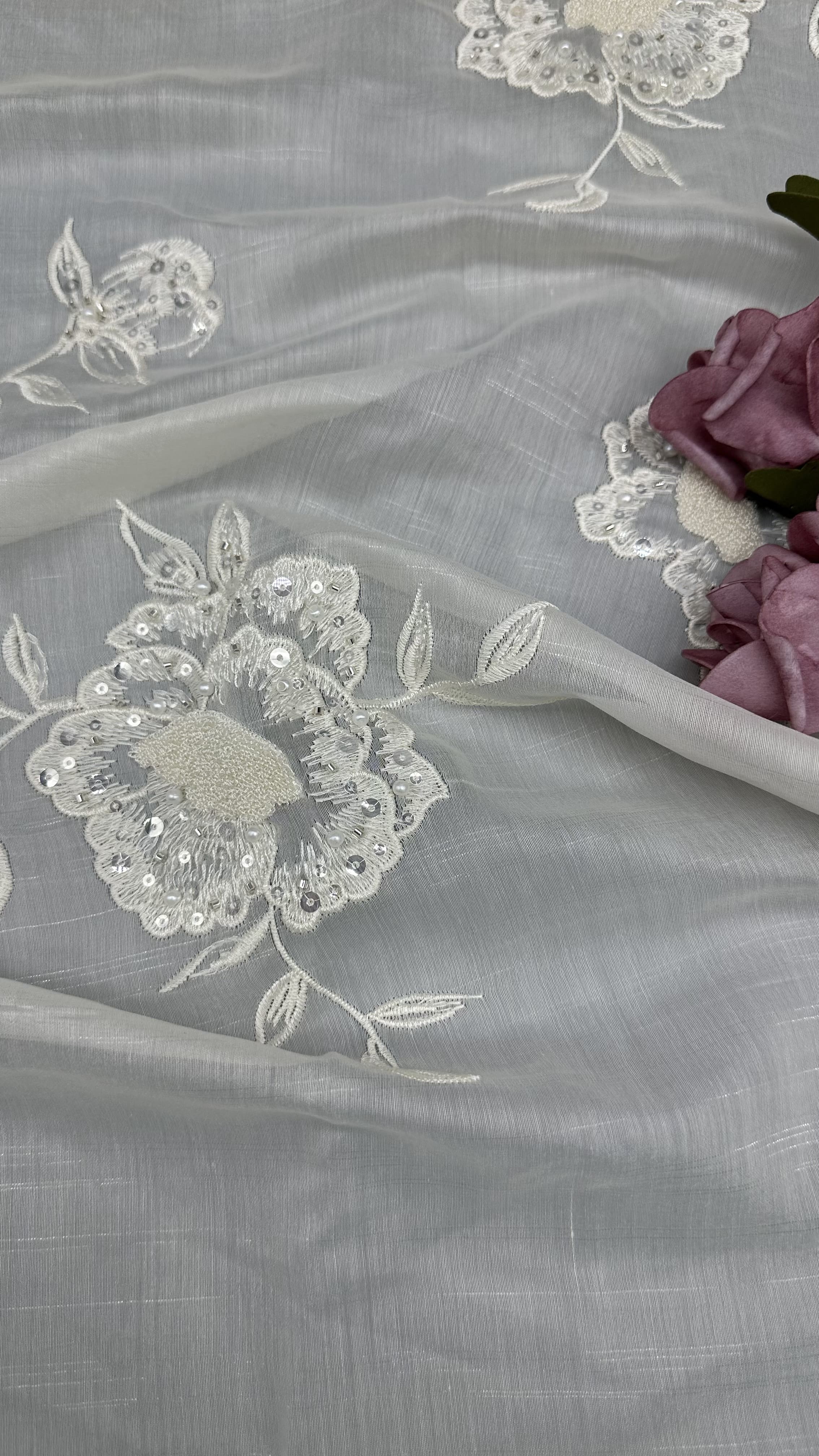 3D Floral Tulle Mesh Fabric Breathe Mesh Lace Fabric Leafy Sequin Fabric