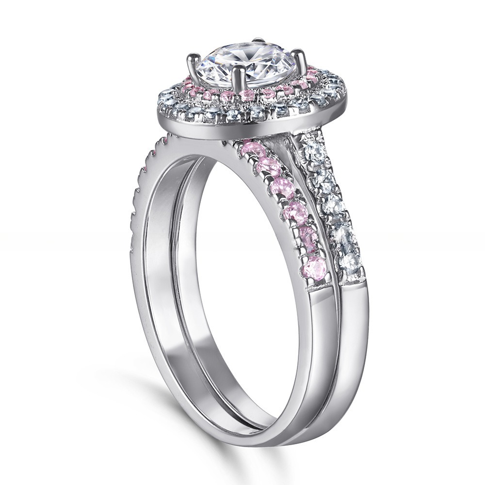 925 Sterling Silver Bridal Ring Sets Round Cut CZ Engagement Wedding Rings For Her