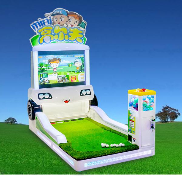 Kids play indoor crazy mini golf games machine in amusement center