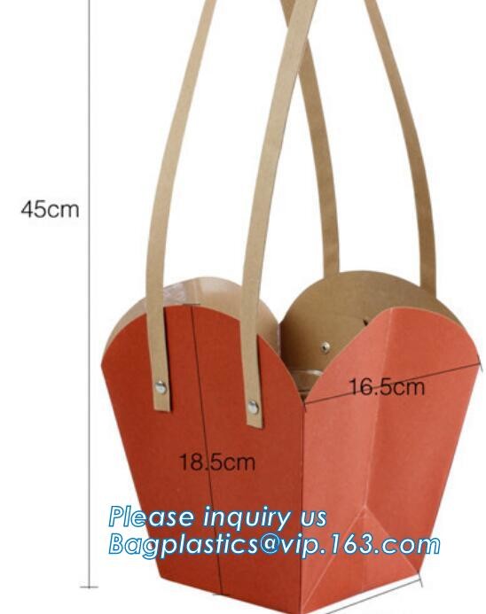 flower carrier bag cheap brown paper flower bag handle bag,Portable Bouquet Flower Carrier Gift Packing Paper Bag bageas