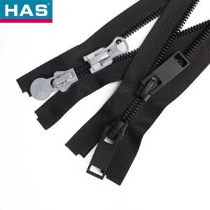 China Tape Polyester Double Pull Head Resin Zipper With Corn Teeth And Double Opening Tail Customization Customized Logo And Color on sale