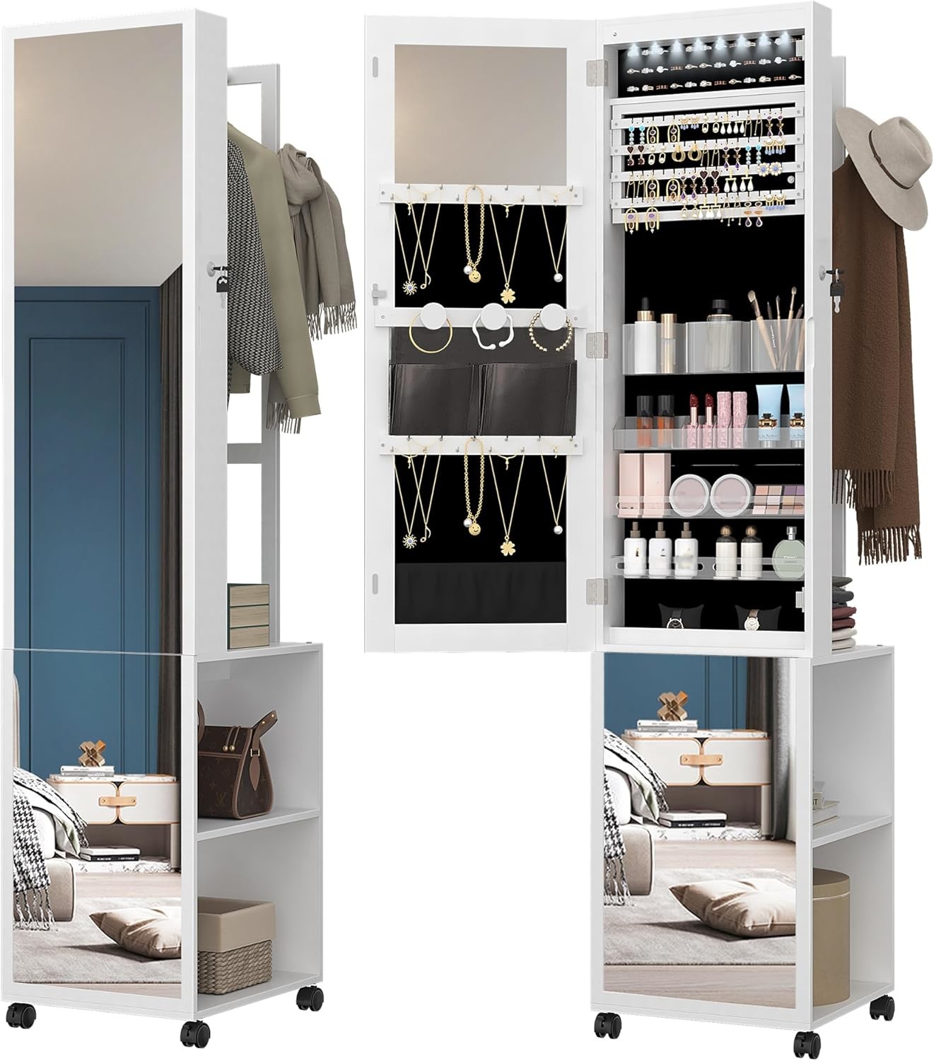Wood Full Length Mirror Cabinet Frameless Mirror Jewelry Cabinet Modern