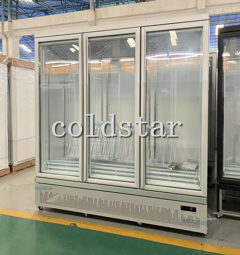 Triple Glass Door Display Freezer Cooler Drink Milk Beverage Refrigerated Showcase With Fan Cooling