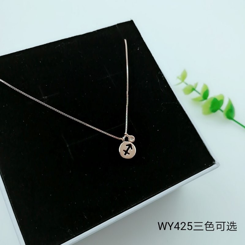 925 Sterling Silver Star Moon CZ Charm Choker collarbone chain necklace WY150