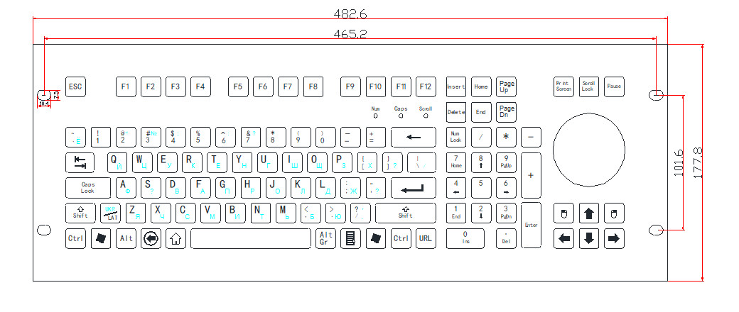 Custom Layout 107 Key Keyboard , Durable Pc Keyboard With Trackball