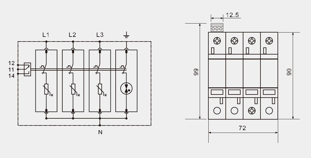SPD Type 1 And Type 2 Surge Protection Class B+C 5kA 3+NPE 320V