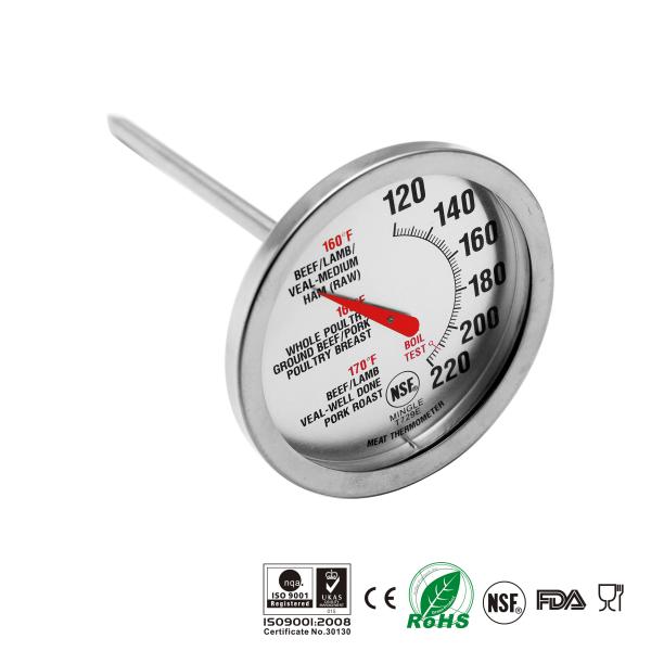 Quality Silver 2.4" Dial Bimetal NSF Oven Safe Meat Thermometer for sale