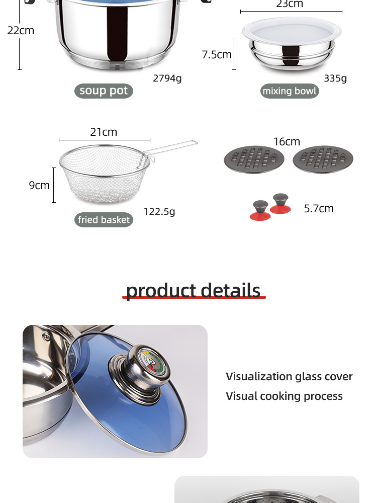 Multifunction Custom Pots And Pans Cookingware Set Cookware Cook Pot 21 Pieces Thickened Stainless Steel Cookware Set