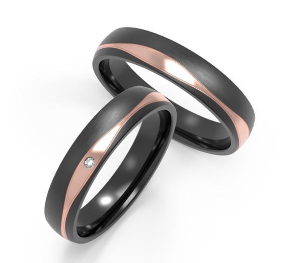 Matte black stainless steel with unique rose gold shape inlaid zircon couple