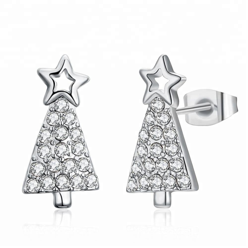 Wholesale Fashion Jewelry Star Zircon Earring Gold Plated Christmas Tree Earrings