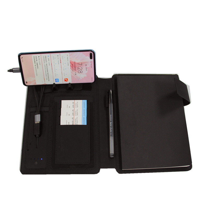 Custom Logo Ultraportable Wireless Charger Notebook , Foldable Power Bank Padfolio