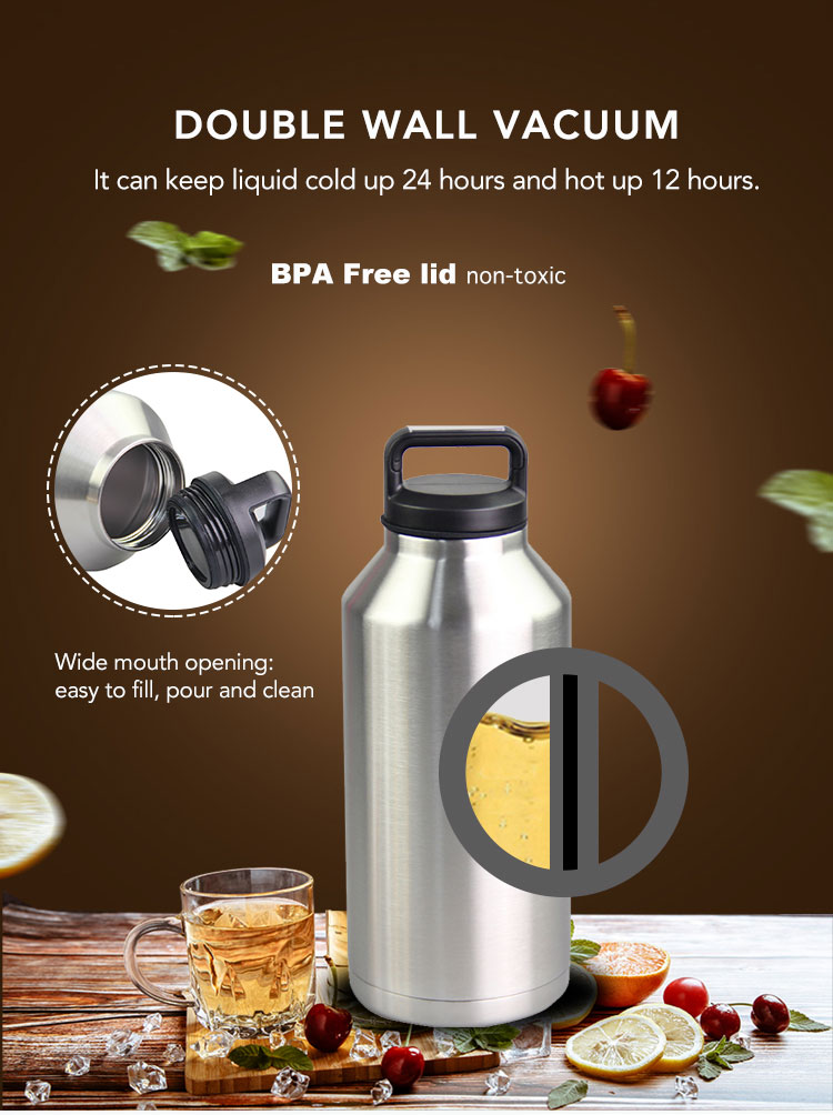 Double Wall 64 Ounce Stainless Steel Water Bottle With Chug Cap